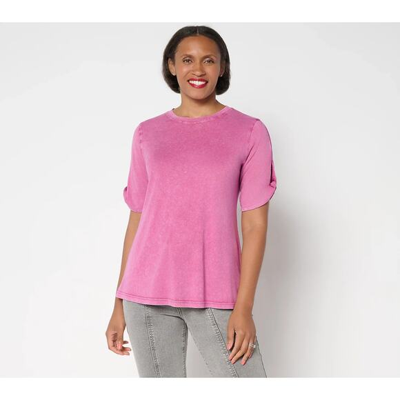 LOGO by Lori Goldstein Tops - LOGO Principles by Lori Goldstein Elbow Twist Detail Top Magenta Haze L A702146